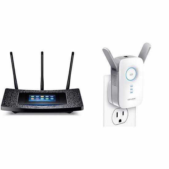  金盒头条：TP-LINK Touch P5 AC1900 4.3英寸触摸屏双频千兆无线路由器 + RE350 AC1200双频无线wifi信号延伸/中继器 167.98加元包邮！