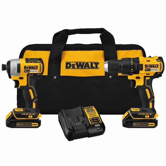  DEWALT 得伟 DCK277C2 20伏紧凑型无刷电钻+冲击钻套装 199加元（原价 238.6加元）