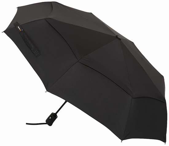  AmazonBasics 黑色折叠式 双层抗强风 自动雨伞6折 16.8加元！