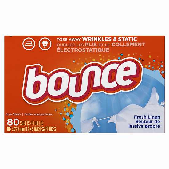  历史新低！Bounce 抗过敏防静电清香烘干纸（80张）2折 2.99加元清仓！