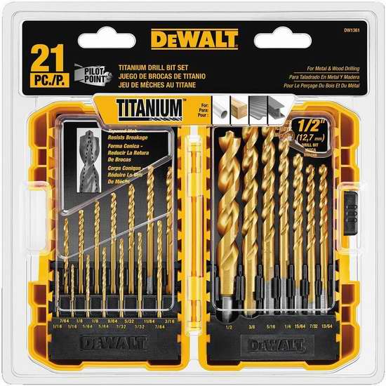  历史新低！DEWALT 得伟 DW1361 钛合金钻头21件套 27.72加元！