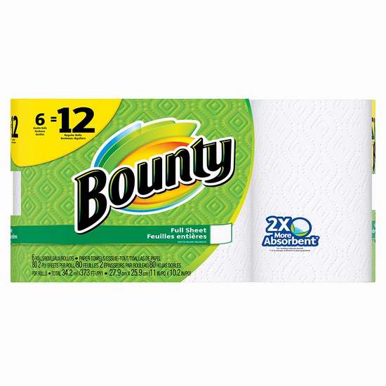  Bounty 6卷双层厨房用纸5.3折 8.93加元！