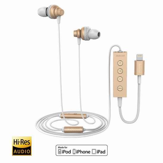  独家：dodocool苹果MFi认证 Lightning高分辨率入耳式立体声耳机4.1折 32.5加元包邮！