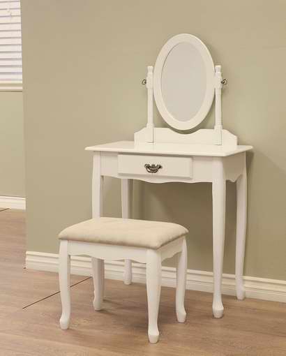  Frenchi Home Furnishing 白色梳妆台桌椅3件套 169.81加元包邮！