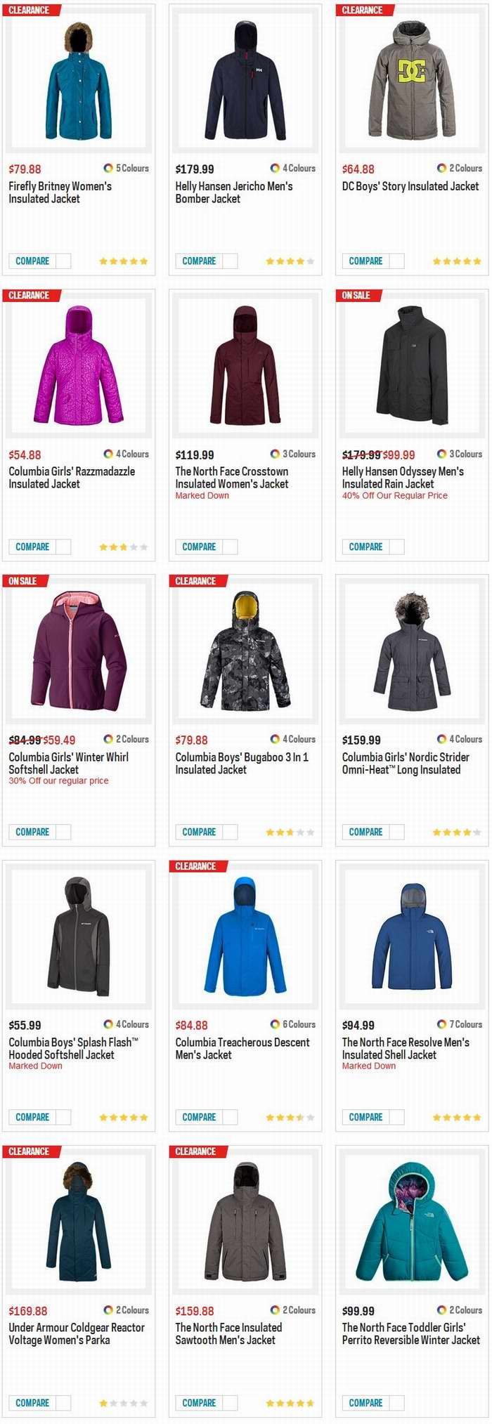 精选数百款 Columbia、The North Face、Under Armour、DC 等品牌成人儿童防寒服特价销售！