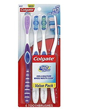  Colgate 360度 成人牙刷 4支装 8.52加元，原价 11.92加元