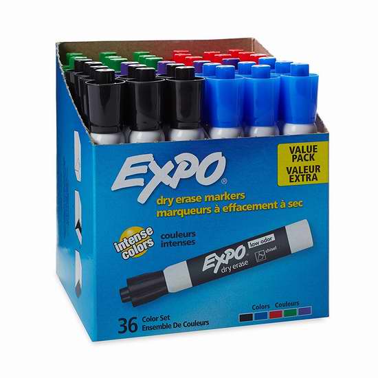  金盒头条：历史新低！EXPO 无毒低气味可擦干擦 彩色马克笔/干擦笔36支装3.6折 29.99加元！