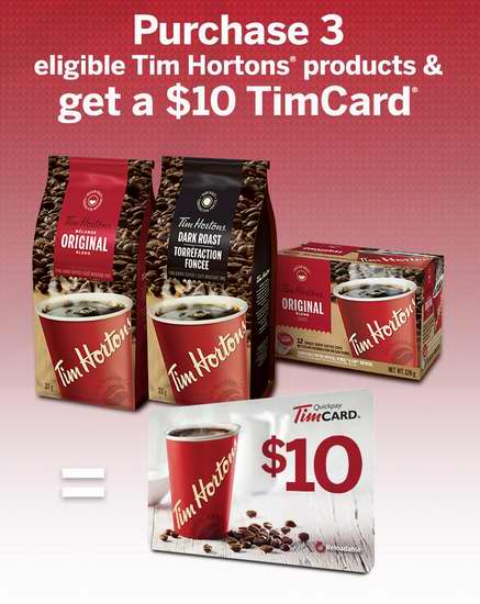  店内购买3款 Tim Hortons 咖啡产品，厂家送10元礼品卡！