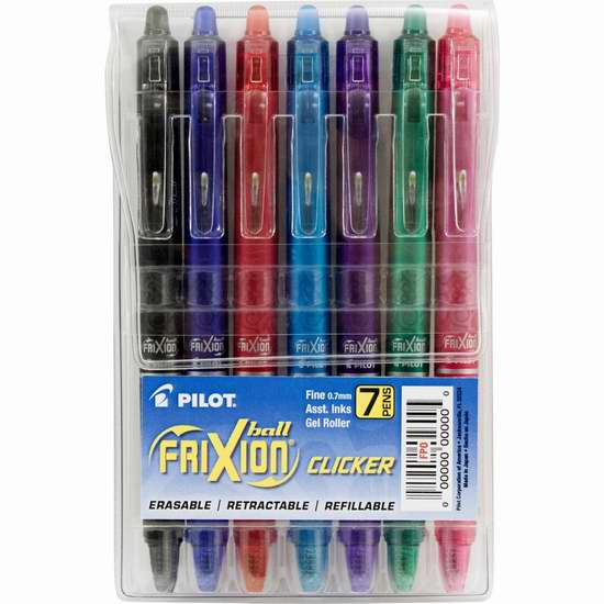  Pilot FriXion Clicker 可擦彩色凝胶墨水笔/中性笔（7支）11.63加元