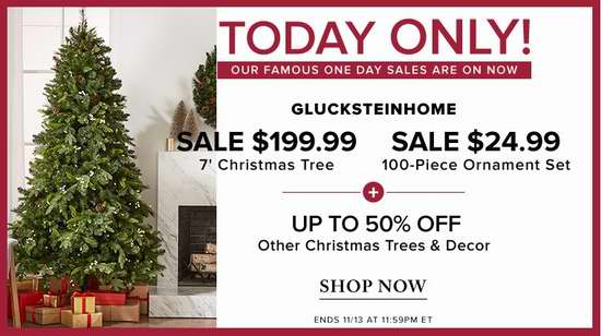 今日闪购：精选大量圣诞树及圣诞挂饰5折起！7英尺圣诞树仅售199.99加元包邮！