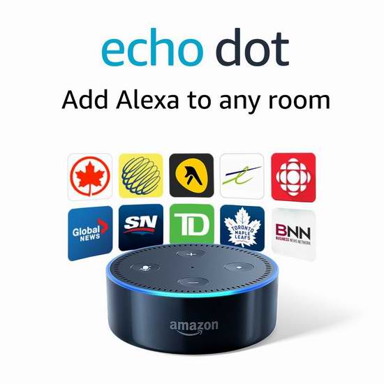  白菜价！历史新低！Echo Dot 亚马逊第二代智能家居语音机器人 34.99加元包邮！购两台降为 27.49加元！两色可选！