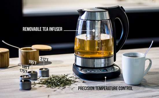  历史最低价！Chefman RJ11-17-GP Precision 精密温控 泡茶烧水二合一 玻璃电热水壶5.7折 59.99加元包邮！