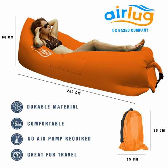  历史新低！Airlug 豪华防水充气躺椅/懒人沙发/水上浮床3.8折 19.99加元清仓！