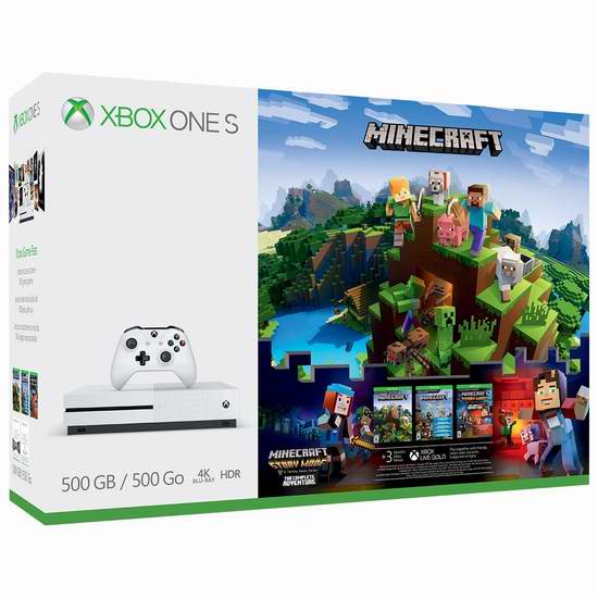  历史新低！Xbox One S 500GB 家庭娱乐游戏机+《Minecraft 我的世界》套装 249.97加元包邮！