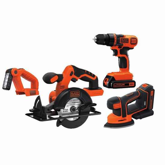  BLACK+DECKER BD4KITCDCMSL 20V MAX 无绳电动工具4件套 213.79加元包邮！