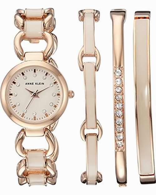  金盒头条：历史最低！Anne Klein AK/1952RGST玫瑰金施华洛世奇水晶手表+手镯套装 77.07加元，原价 171.37加元