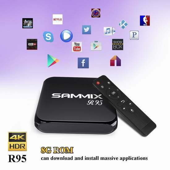  Sammix R95 四核无线流媒体播放器/网络电视机顶盒（2G/8G） 42.49加元限量特卖并包邮！