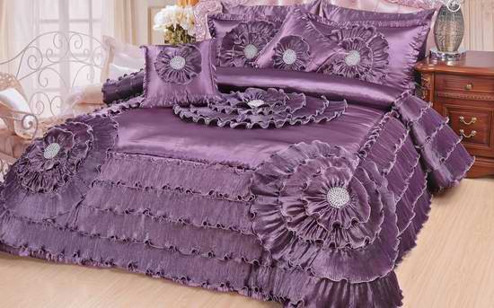 历史新低！DaDa Bedding Quinceanera 豪华樱花紫色花朵King被子5件套3.8折 82.03加元包邮！