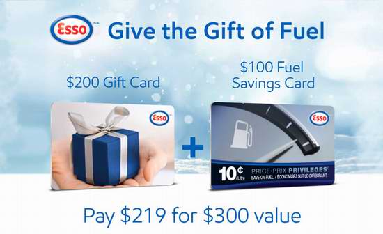  Esso 200加元加油卡+100加元省油卡，仅售219加元！