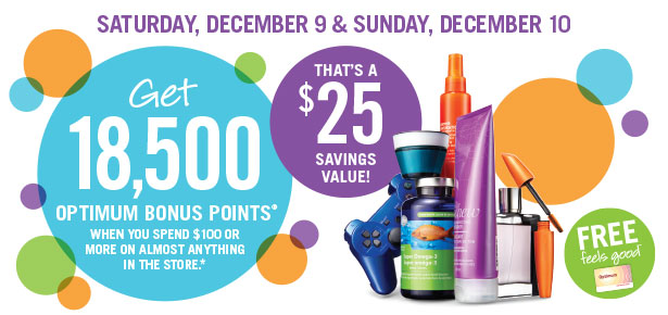  Shoppers Drug Mart 本周六到周日（12月9日-10日）持积分卡购物满100元送价值25元积分！