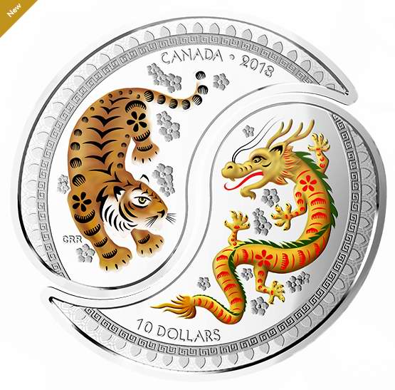  新品发售！加拿大 2018 二合一 太极阴阳 龙虎纯银纪念币 164.95加元包邮！