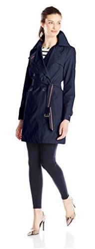  手慢无！Tommy Hilfiger Double-Breasted Trench 女式经典长款 双排扣连帽风衣（M码）2.1折 56.77加元包邮！