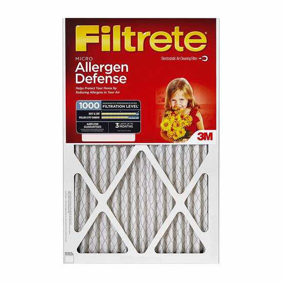  3M旗下品牌！Filtrete 1000 MPR 防过敏家庭空调暖气炉过滤网（4个装 16x25x1英寸）5.6折 61.67加元包邮！