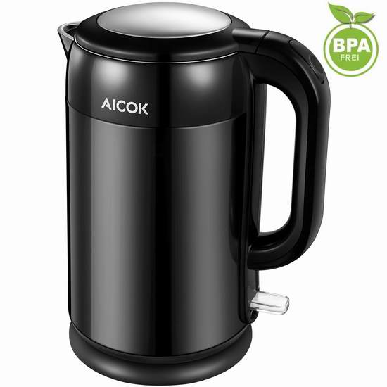  Aicok 1.7升不锈钢双壁保温电热水壶 22.99加元限量特卖并包邮！