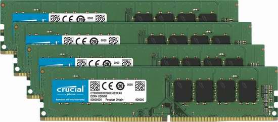  历史新低！Crucial 英睿达 32GB (8GBx4) DDR4 2133 MT/s 288-Pin 台式机内存条套装 258加元包邮！会员专享！