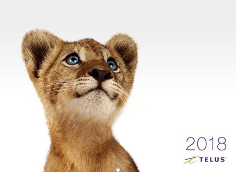  TELUS 向用户免费寄送2018年动物月历！