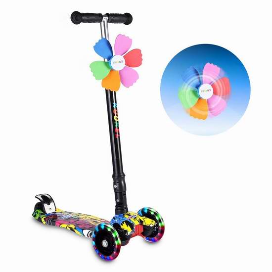  KUOKEL 炫酷LED轮 可折叠 儿童三轮滑板车 37.49加元限量特卖并包邮！免税！2色可选！