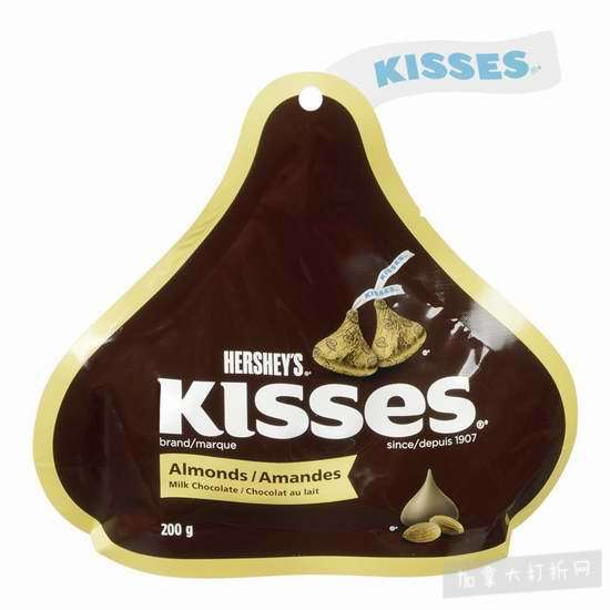  历史新低！Hershey's 好时 Kisses 经典杏仁牛奶巧克力（200克）5.9折 2.99加元！