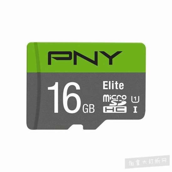  历史新低！PNY Elite UHS-I U1 microSDHC 16GB闪存卡4.2折 7.63加元！