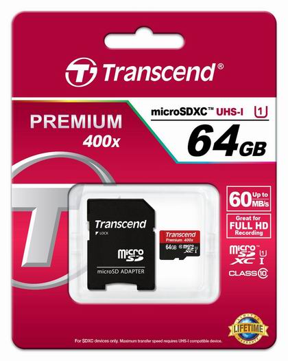  Transcend MicroSDHC Class10 UHS-1 64GB 储存卡 25加元！