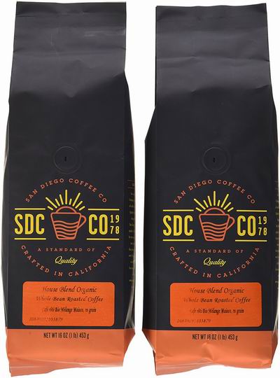  白菜价！San Diego Coffee House Blend 有机烤咖啡豆2磅3.4折 12.02加元清仓！