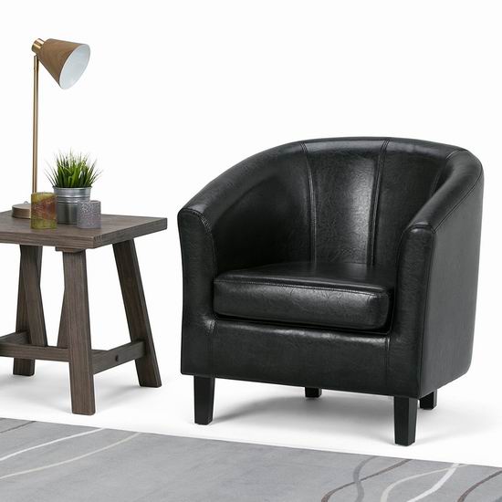  Simpli Home AXCTUB-002 Austin 时尚黑色人造革 单人沙发3.5折 197.98加元包邮！
