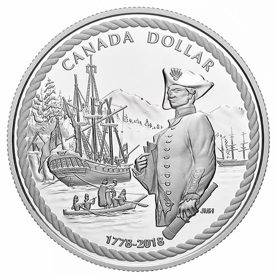  2018 库克船长登陆加拿大西海岸240周年 纯银纪念币 59.95加元销售！