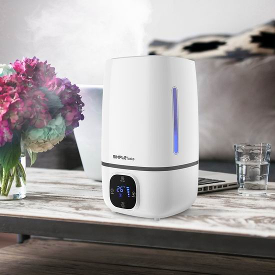  SimpleTaste 4升大容量 静音超声波加湿器 50.99加元限量特卖，原价 59.99加元，包邮