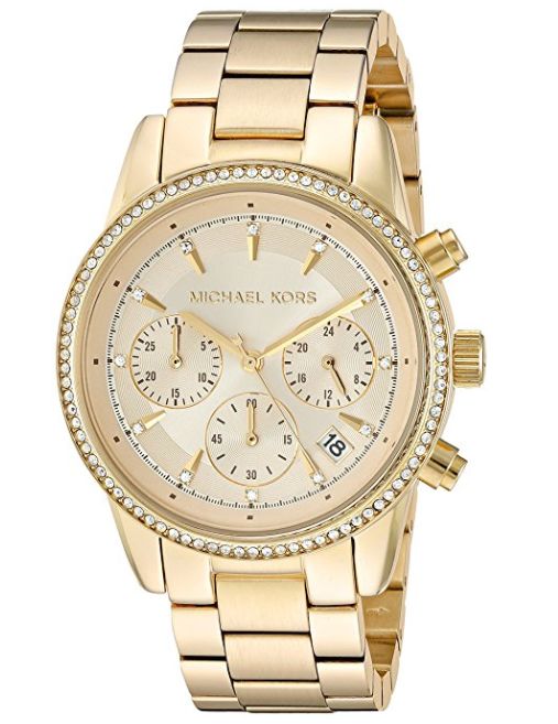  Michael Kors MK6356 Ritz 三眼计时 女士金色水晶腕表4.7折 157.2加元限量特卖并包邮！