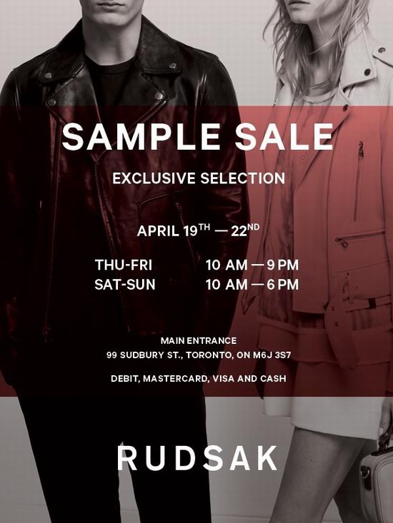  多伦多Rudsak样品特卖会（4月19日 - 22日）