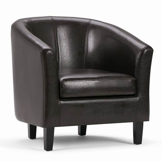  Simpli Home AXCTUB-001 Austin 时尚深棕色人造革 单人沙发3.8折 183.6加元包邮！