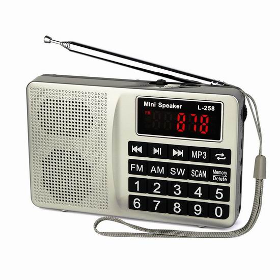  TIVDIO L-258 多功能 SW AM FM收音机/mp3播放器3.6折 13.59加元限量特卖并包邮！
