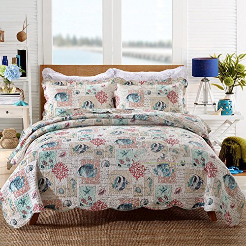  历史新低！Comforbed 纯棉海洋印花Queen薄被3件套 29.99加元清仓！2色可选！