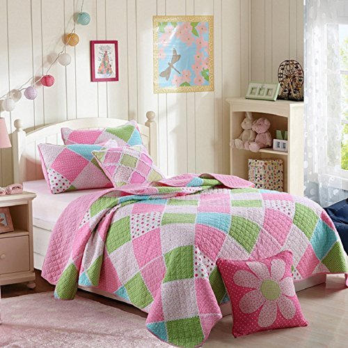  历史新低！Comforbed 纯棉粉红方块拼图印花Queen薄被3件套2.4折 29.99加元清仓！