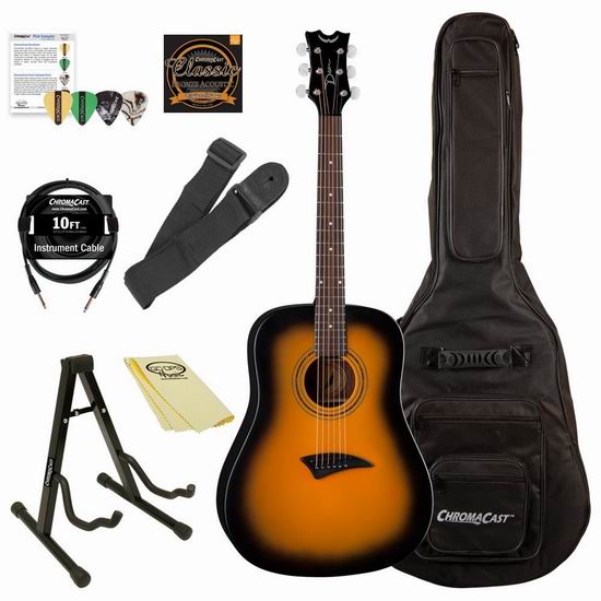  白菜价！历史新低！ Luna Guitars Acoustic AXS Dreadnought 实木吉他超值套装2.5折 119.2加元包邮！