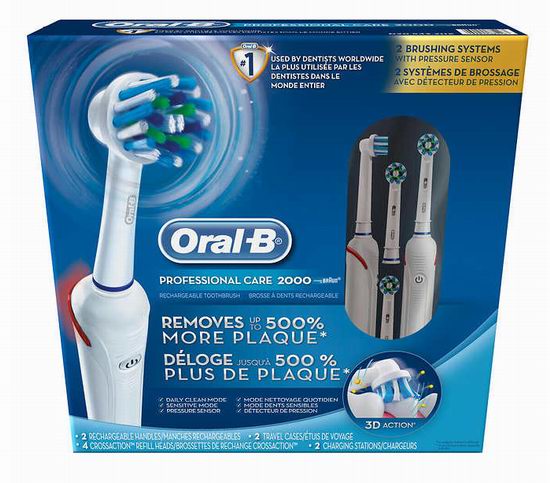 Oral B Pro 2000  电动牙刷超值套装 94.99加元，原价 119.99加元，包邮