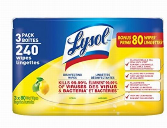  Lysol 来苏尔120抽消毒湿巾3×120抽装 9.27加元！