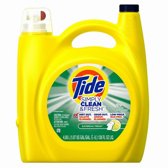  销量冠军！Tide 汰渍 Simply 洗衣液（4.08升 89缸） 8.52-8.97加元！2款可选！