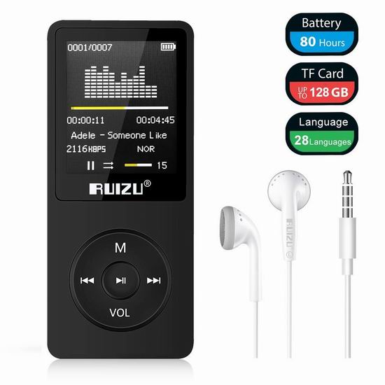  RUIZU X02 8GB Mp3 播放器 15.99加元限量特卖！