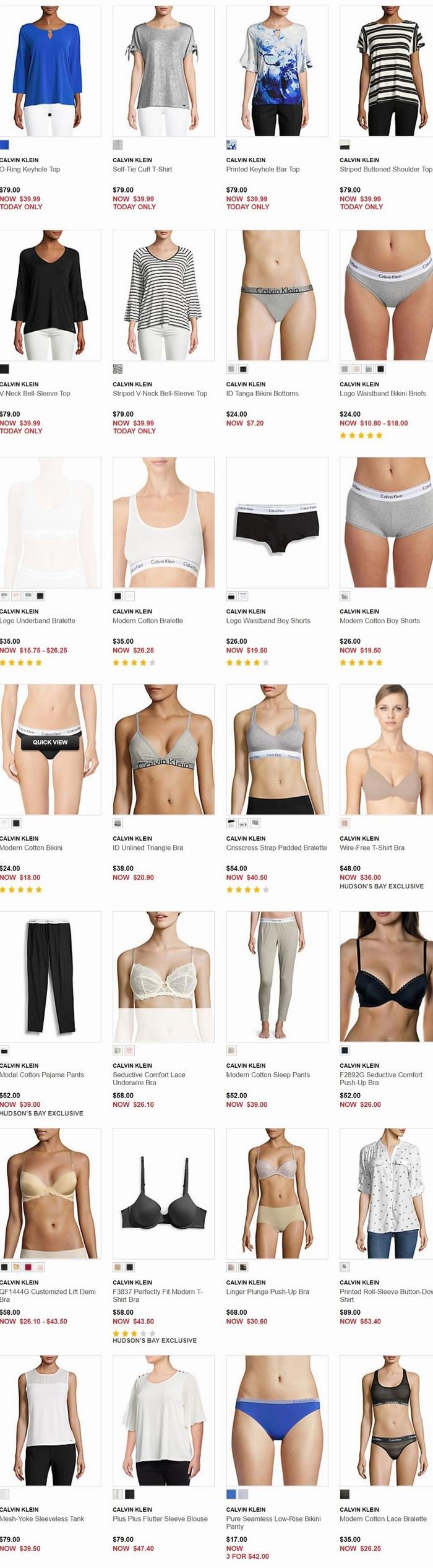 精选 Calvin Klein女款连衣裙、上衣、内衣内裤 7.5加元起+包邮！